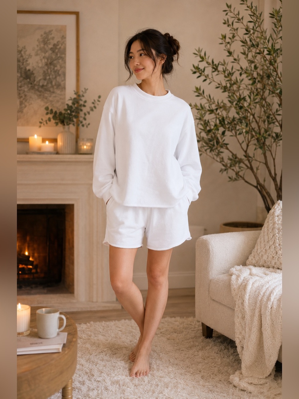 Women's White Long Sleeve 2- piece set